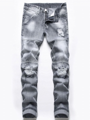 Jeans Masculino Buraco Zíper Cintura Média