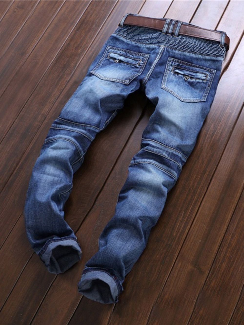 Jeans Masculino Europeu Com Pregas Retas E Cintura Média