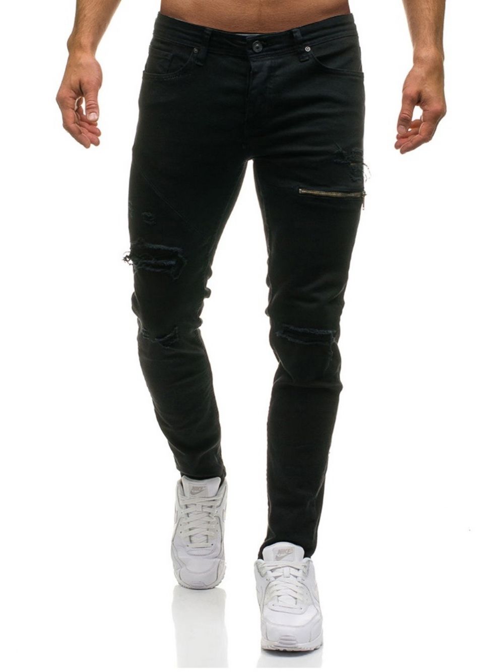 Jeans Masculino Simples Inelástico Usado Casual Rasgado