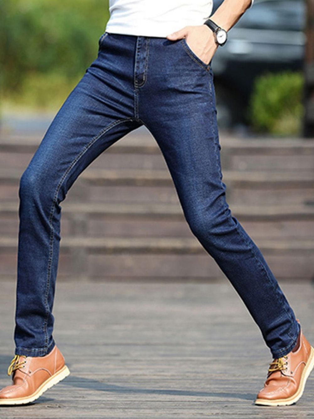 Jeans Masculinos De Cintura Média Europeus Simples