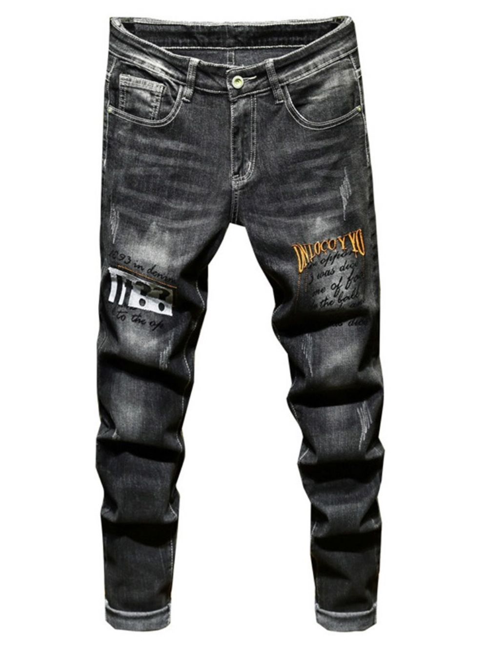 Jeans Masculinos Letter Pocket Zipper Cintura Média