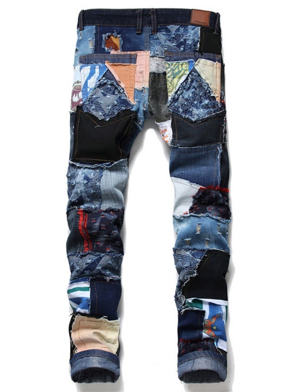 Jeans Retos Patchwork Color Block Com Botão De Cintura Média