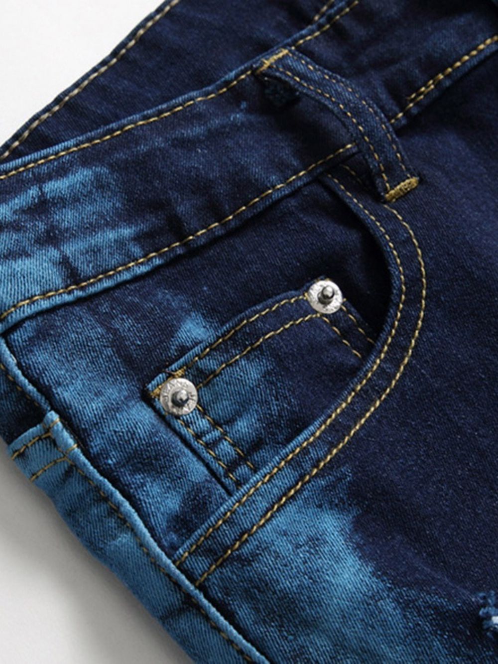 Jeans Slim Masculino Com Zíper Reto E Cintura Média Com Furo