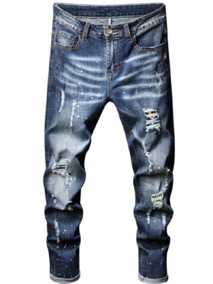 Jeans Straight Hole Hip Hop De Cintura Média