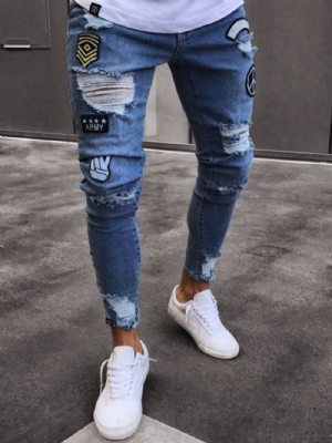 Roupas Masculinas Jeans Skinny Rasgadas E Desgastadas Azuis