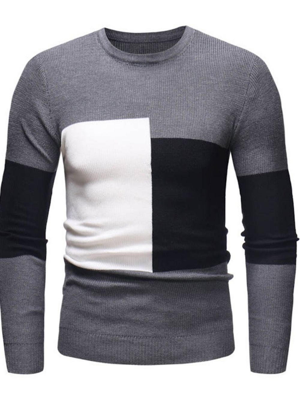 Suéter Casual Slim Com Decote Redondo Patchwork Color Block