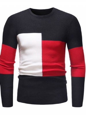 Suéter Casual Slim Com Decote Redondo Patchwork Color Block