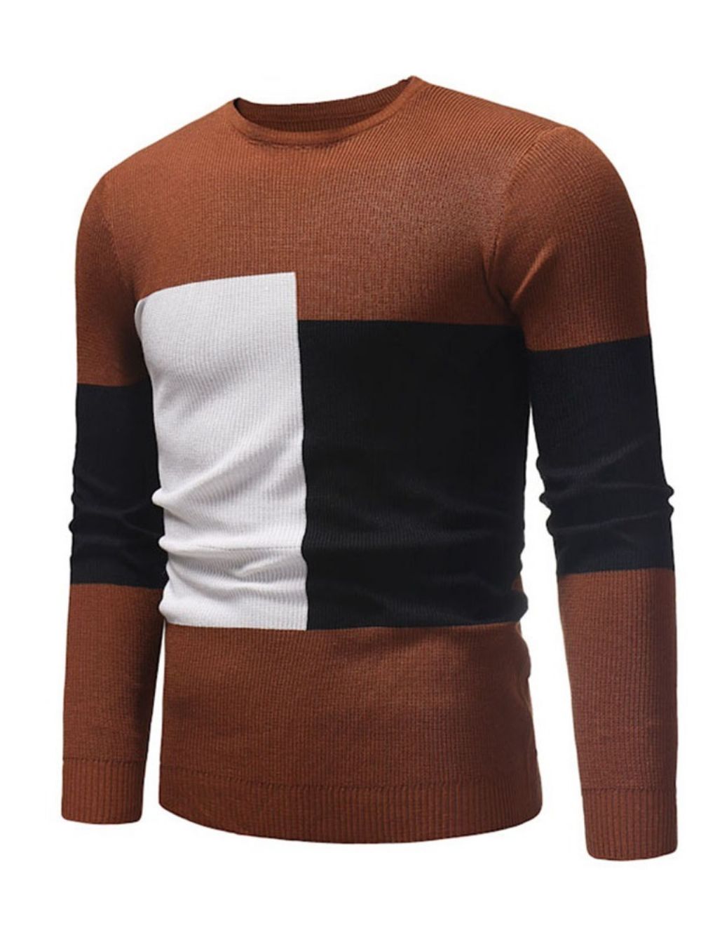 Suéter Masculino Casual Slim Color Block Patchwork Gola Redonda