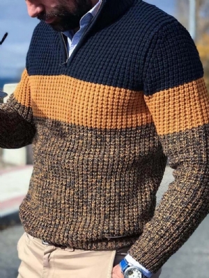 Suéter Masculino Padrão Color Block Casual Estilo Solto