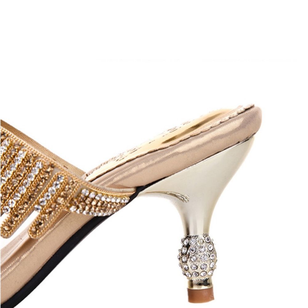 Sapatos Mules De Salto Alto Com Strass Fio Dental