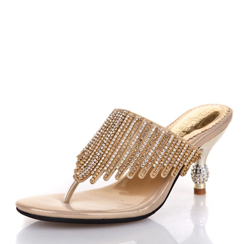 Sapatos Mules De Salto Alto Com Strass Fio Dental