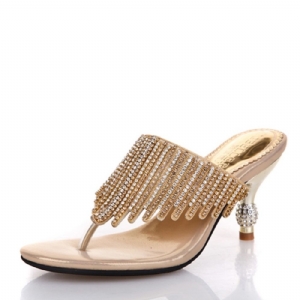 Sapatos Mules De Salto Alto Com Strass Fio Dental