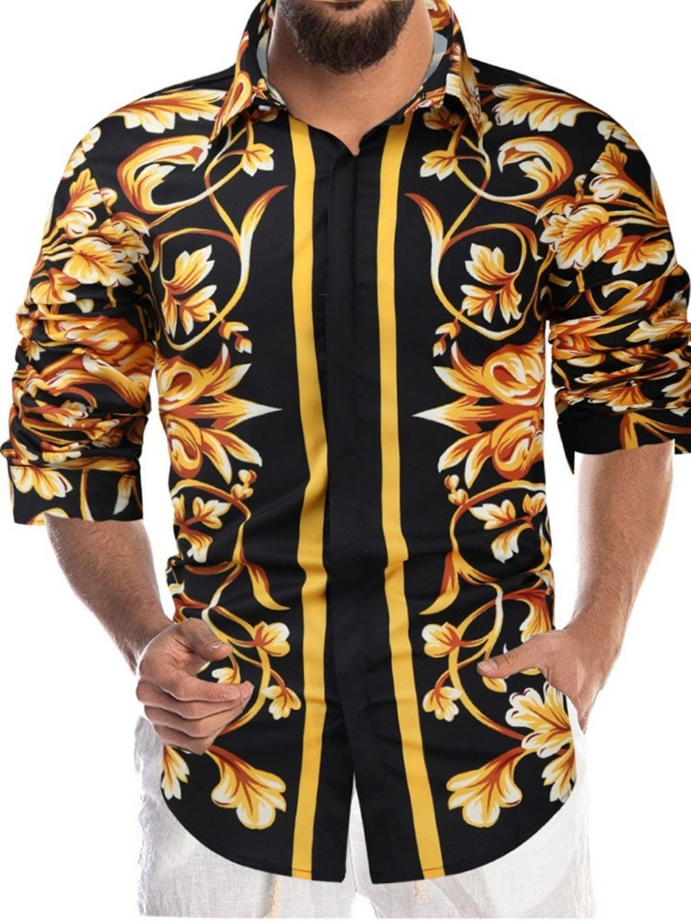 Camisa De Abotoamento Simples Com Botão De Mola De Bloco De Cor De Lapela