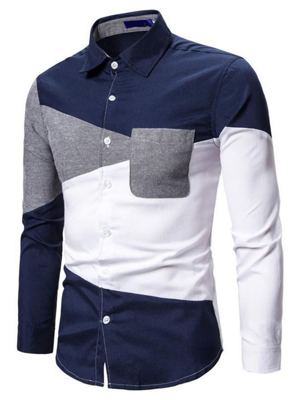 Camisa Casual Color Block Lapel Slim Spring