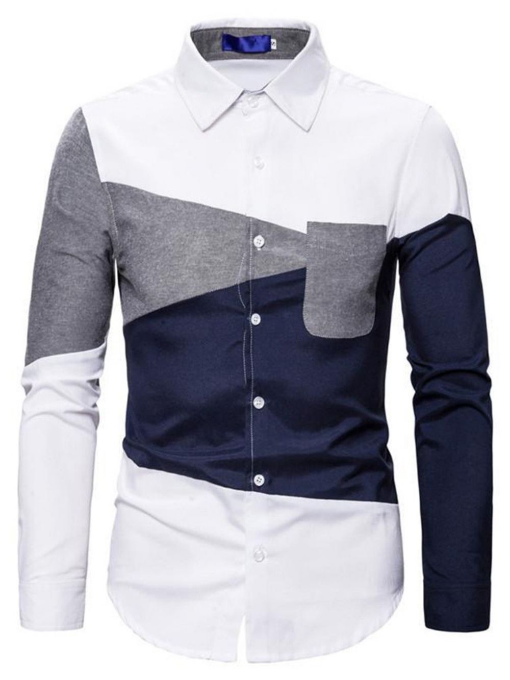 Camisa Casual Color Block Lapel Slim Spring