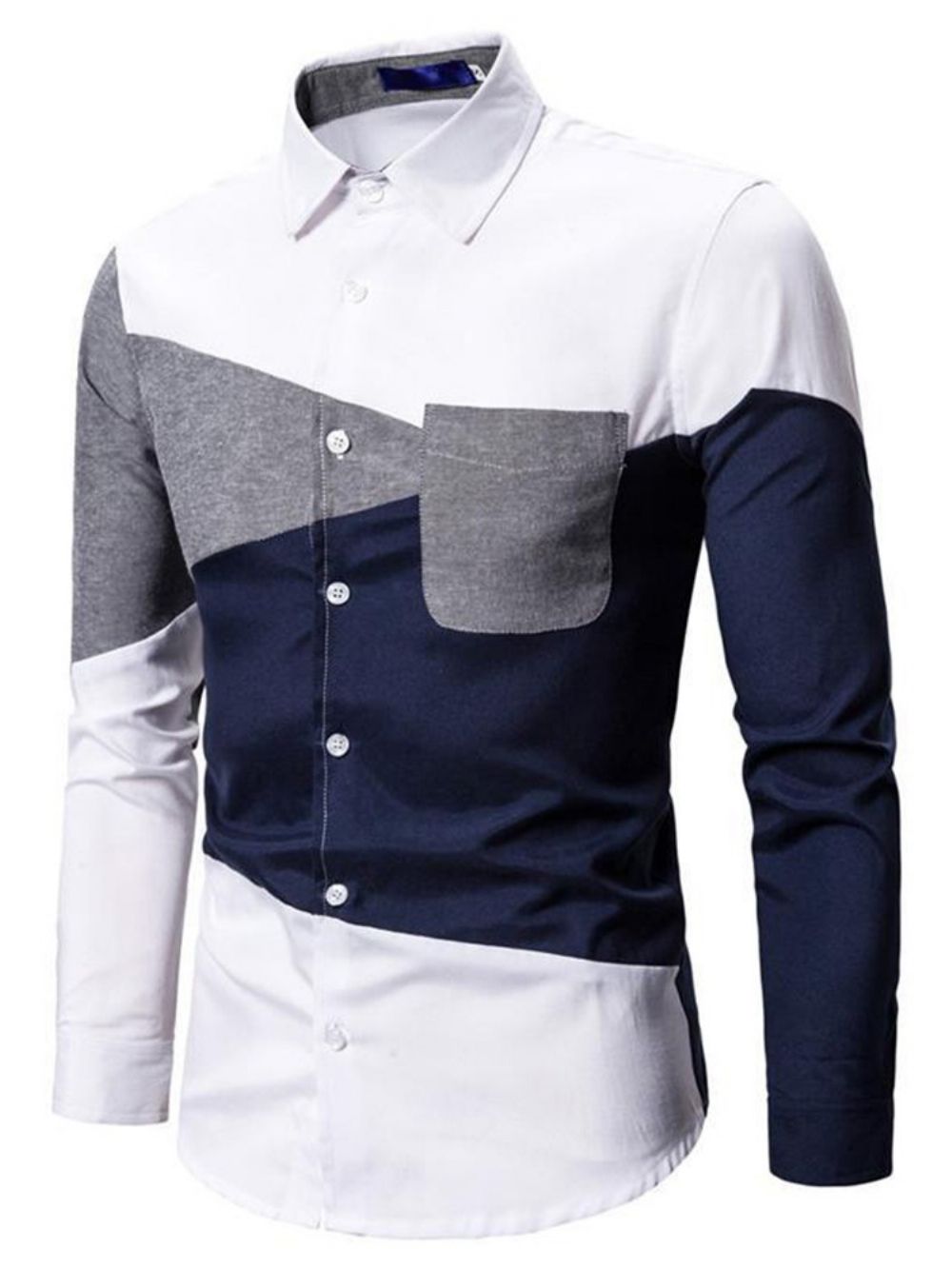 Camisa Casual Color Block Lapel Slim Spring