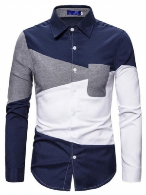 Camisa Casual Color Block Lapel Slim Spring