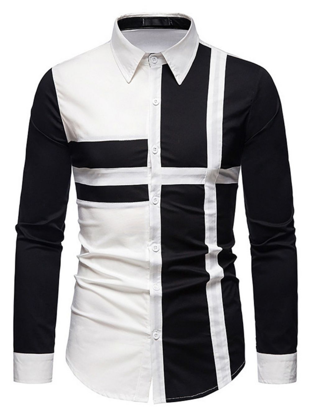 Camisa Casual Color Block Lapel Slim Trespassada