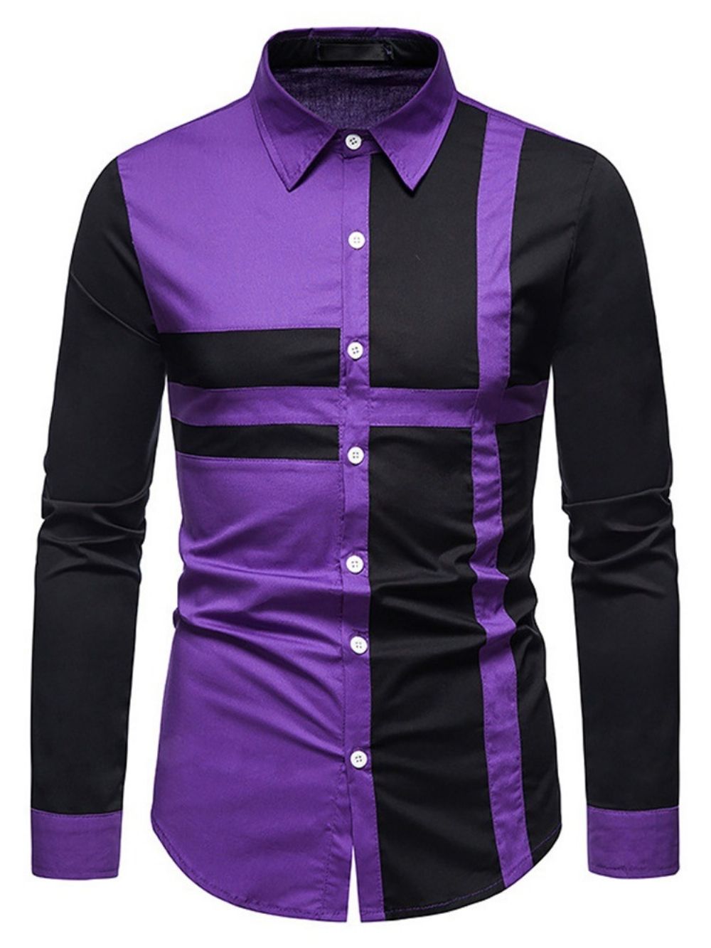 Camisa Casual Color Block Lapel Slim Trespassada