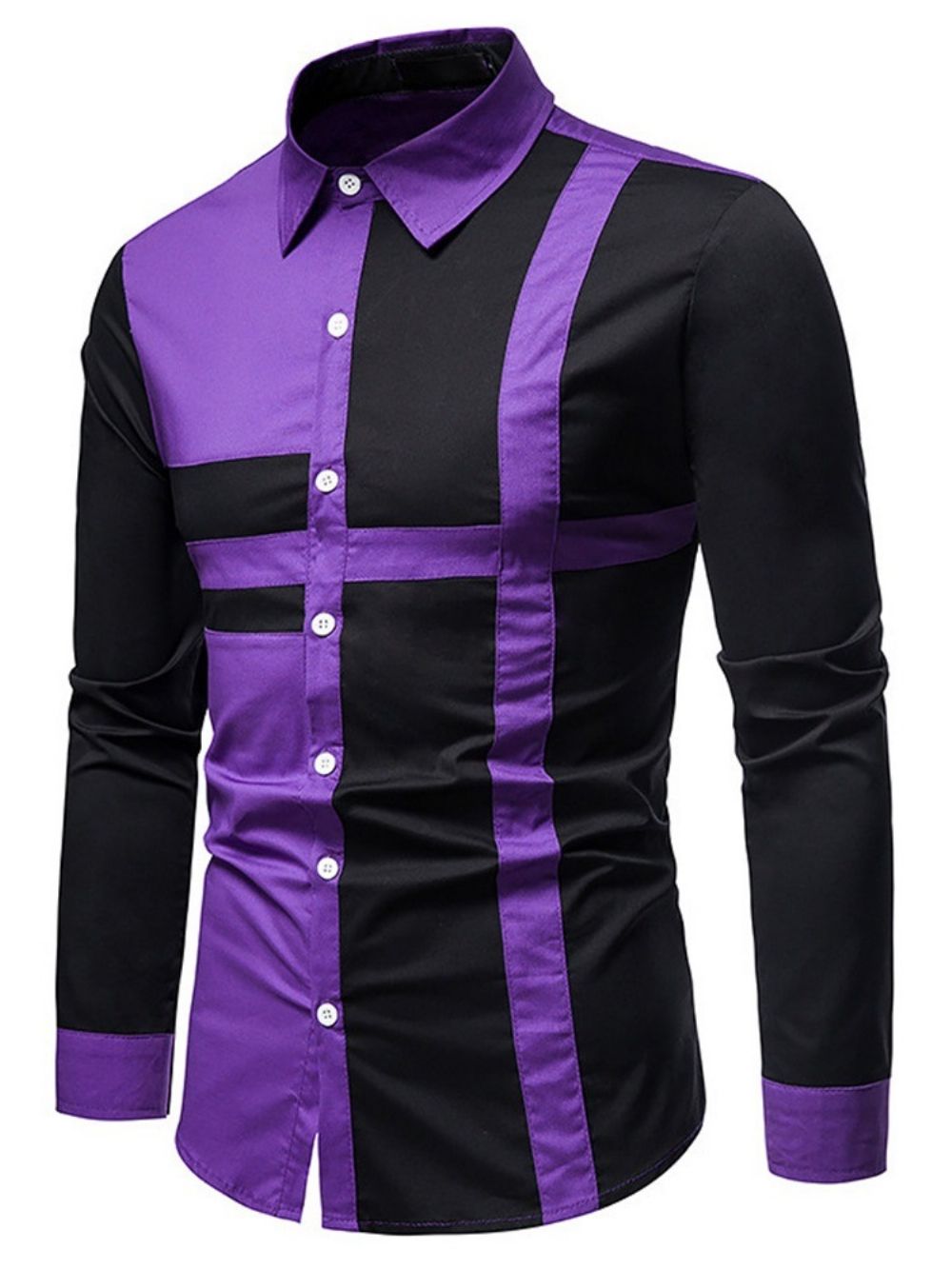 Camisa Casual Color Block Lapel Slim Trespassada