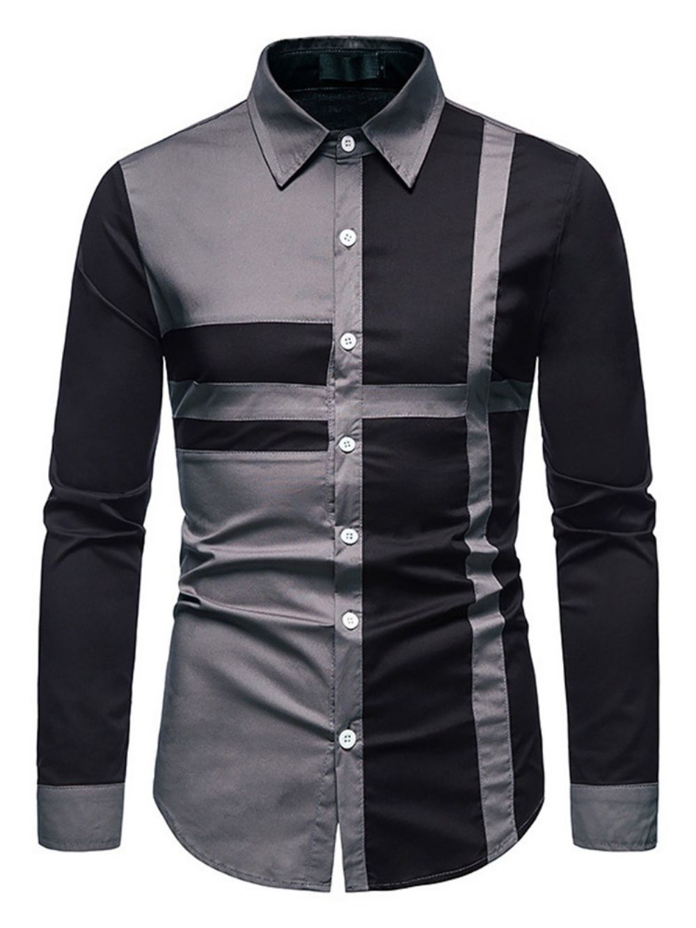 Camisa Casual Color Block Lapel Slim Trespassada