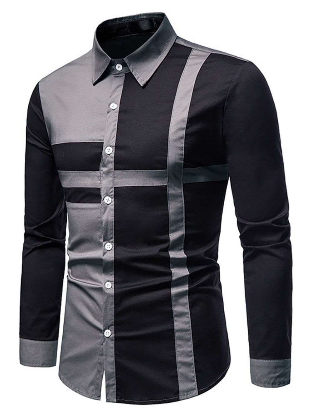 Camisa Casual Color Block Lapel Slim Trespassada