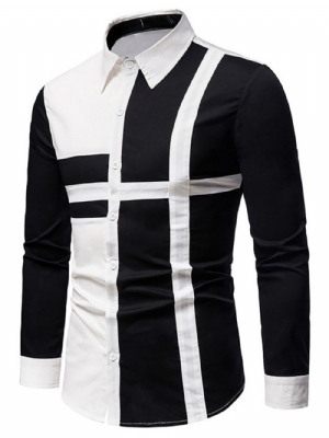 Camisa Casual Color Block Lapel Slim Trespassada