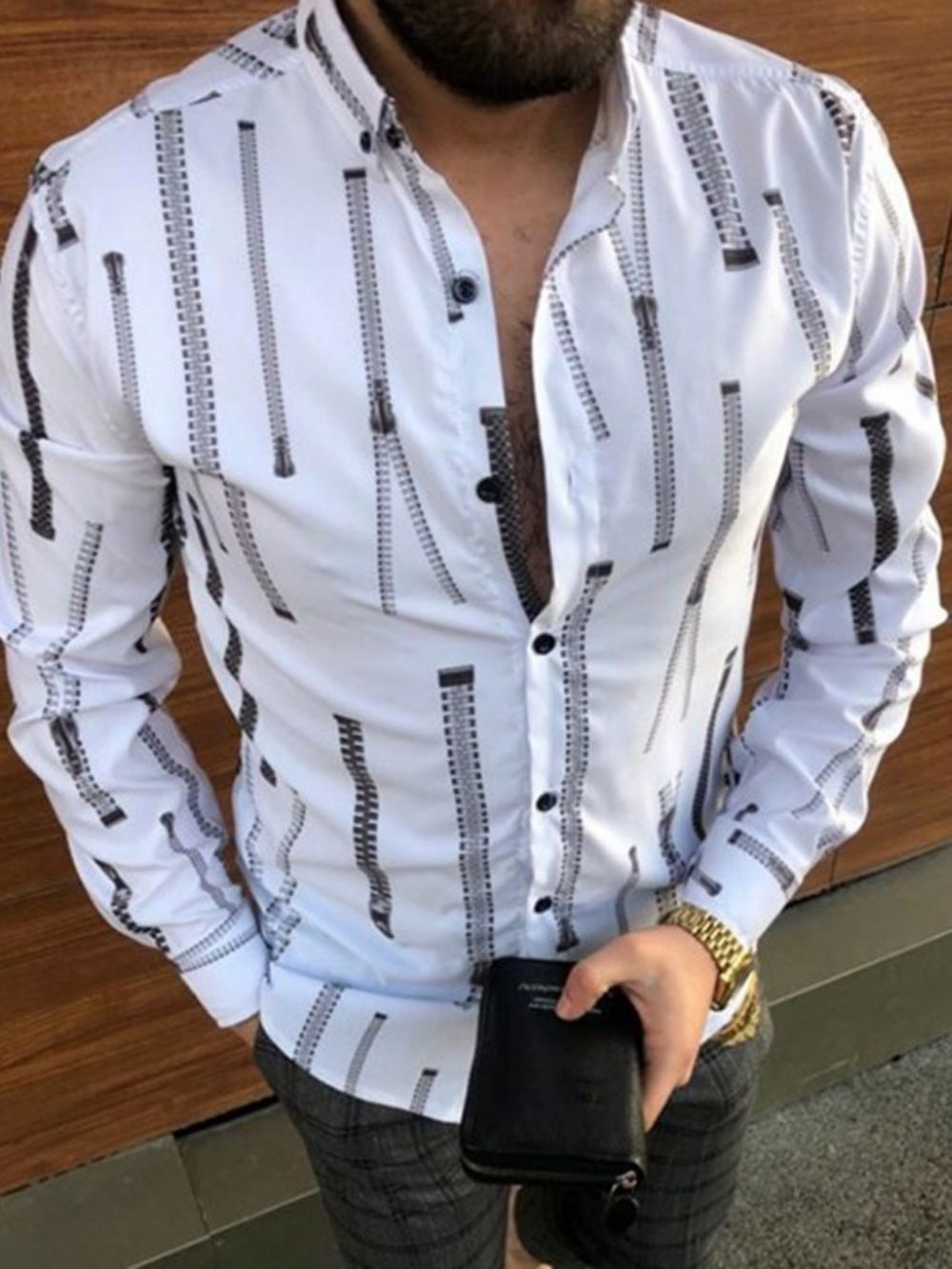 Camisa Casual Casual Com Estampa De Lapela De Primavera