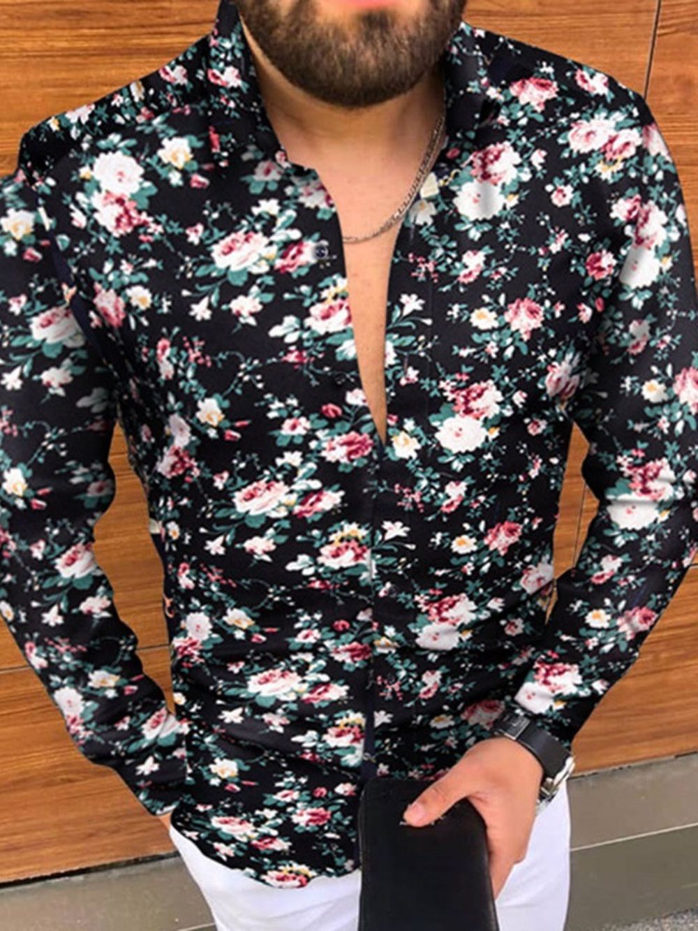 Camisa Casual Floral Com Lapela De Primavera