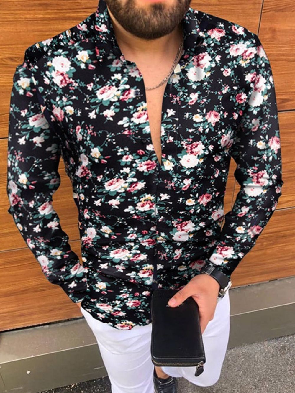 Camisa Casual Floral Com Lapela De Primavera