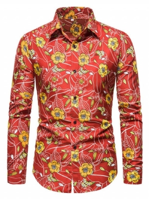 Camisa Casual Floral De Outono Com Lapela