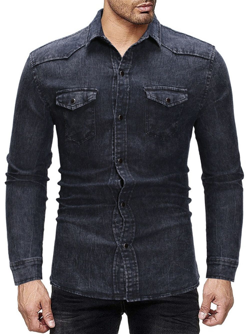 Camisa Casual De Lapela Casual Com Abotoamento Simples