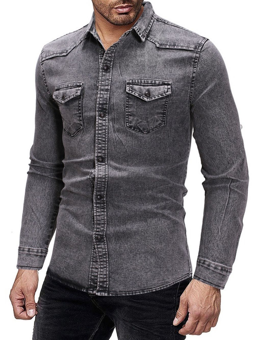 Camisa Casual De Lapela Casual Com Abotoamento Simples