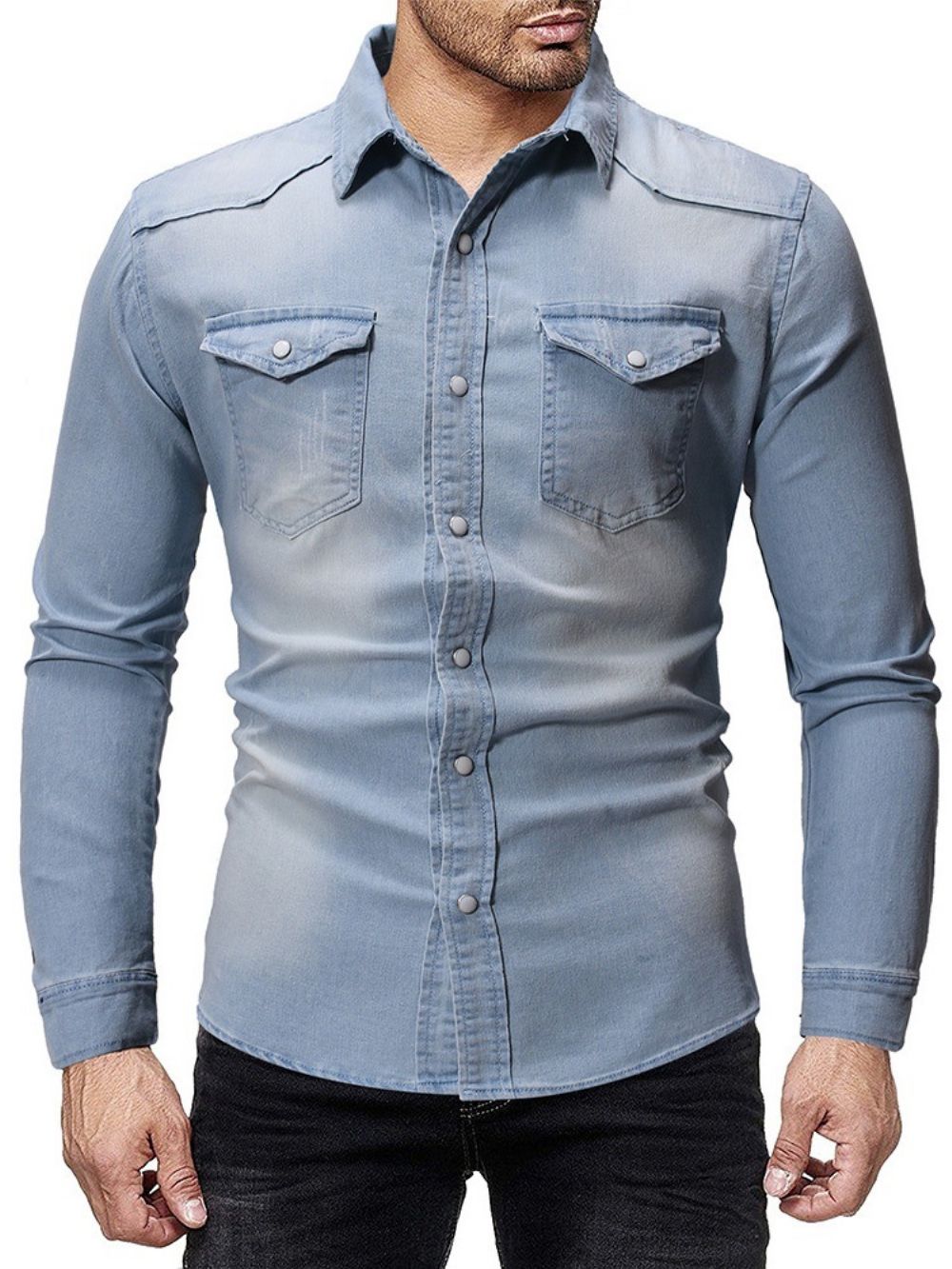 Camisa Casual De Lapela Casual Com Abotoamento Simples