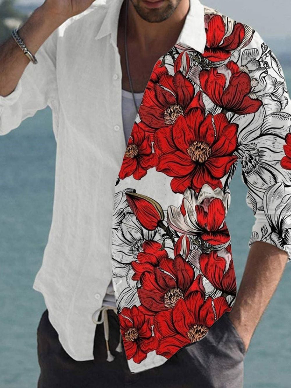 Camisa Casual De Lapela Com Estampa Floral Tiktok