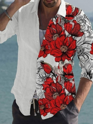 Camisa Casual De Lapela Com Estampa Floral Tiktok