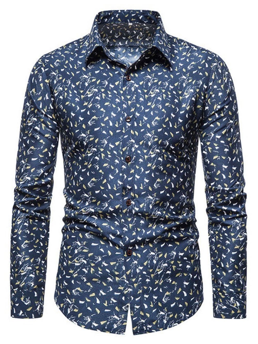 Camisa Casual De Lapela Floral Com Abotoamento Simples