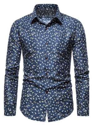 Camisa Casual De Lapela Floral Com Abotoamento Simples