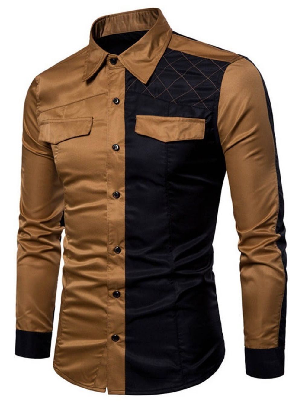 Camisa Casual Masculina De Bolso Colorido Com Bolso