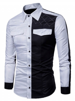 Camisa Casual Masculina De Bolso Colorido Com Bolso