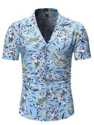 Camisa Casual Masculina Com Botão Floral De Abotoamento Simples