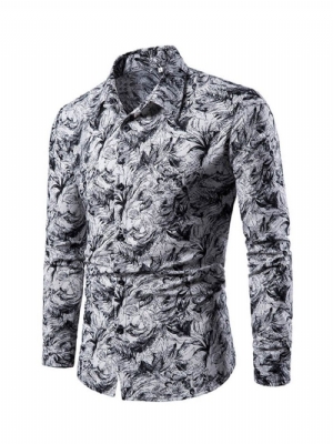 Camisa Casual Masculina Com Estampa Floral Abotoada E Abotoada