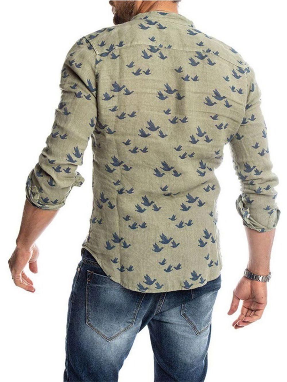 Camisa Casual Masculina Casual Com Estampa De Gola Alta