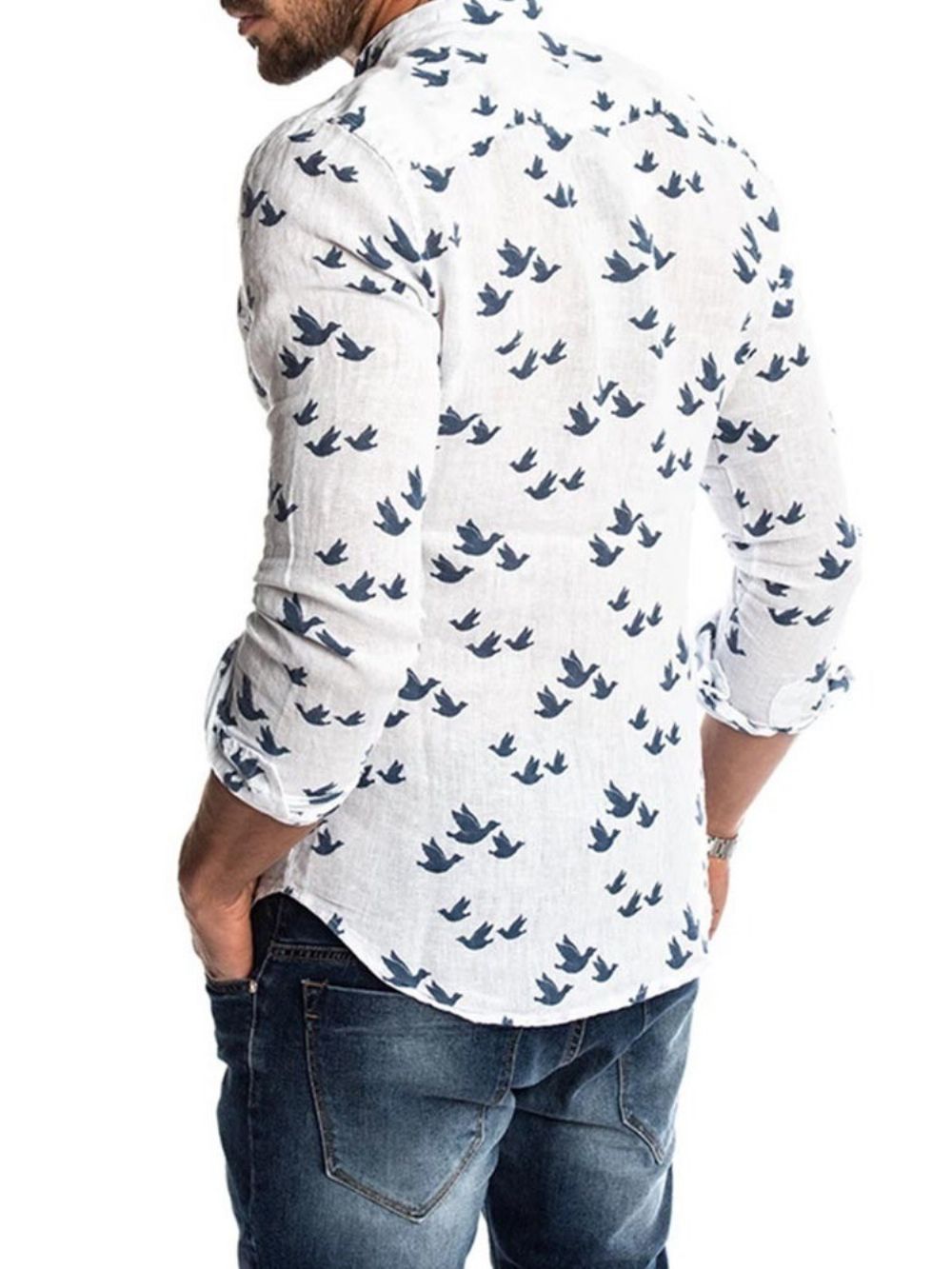 Camisa Casual Masculina Casual Com Estampa De Gola Alta