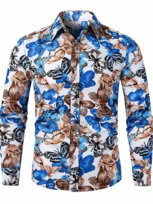 Camisa Casual Masculina De Lapela Animal Spring Slim