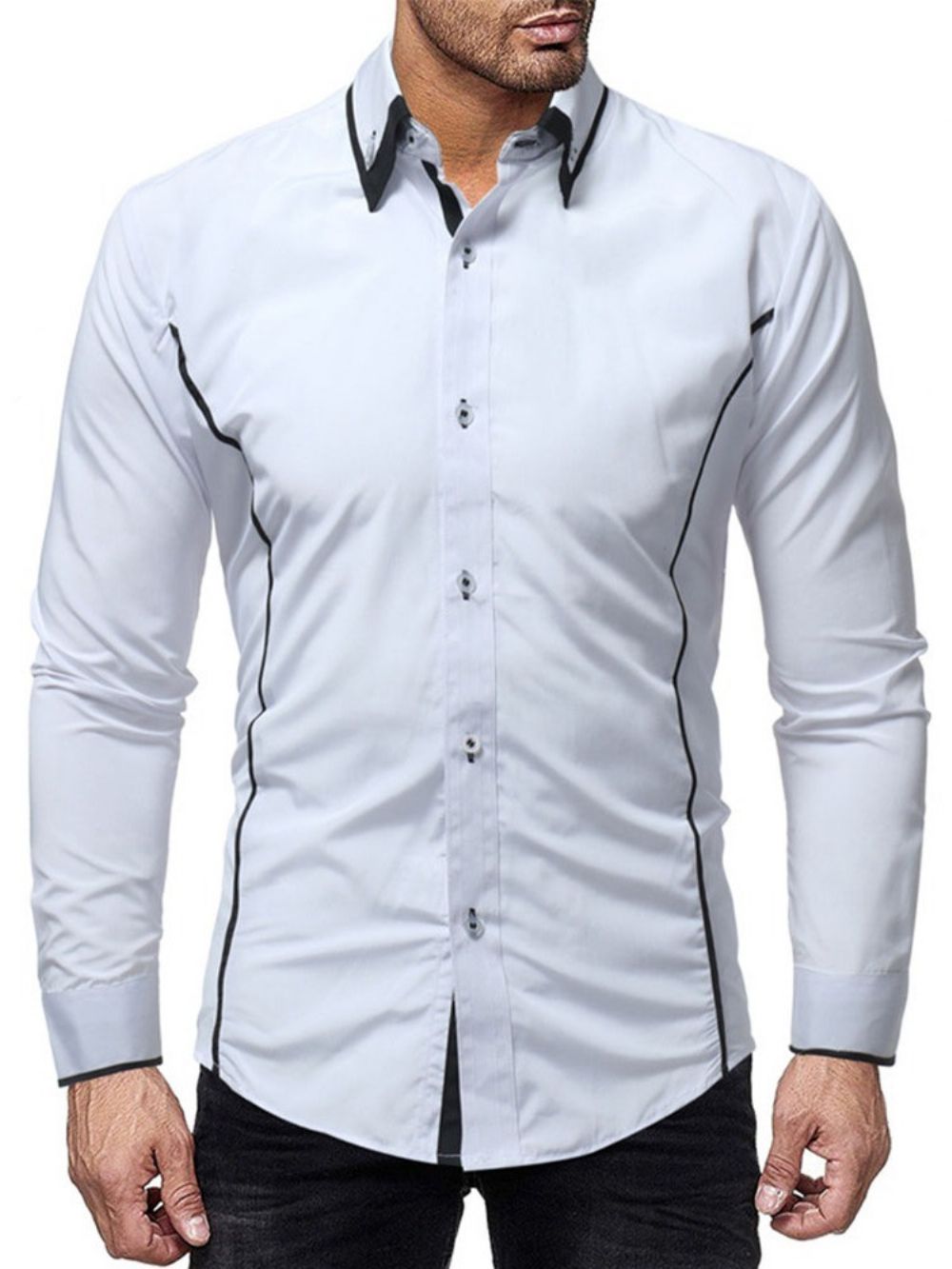 Camisa Casual Masculina De Lapela Com Botão De Abotoamento Simples