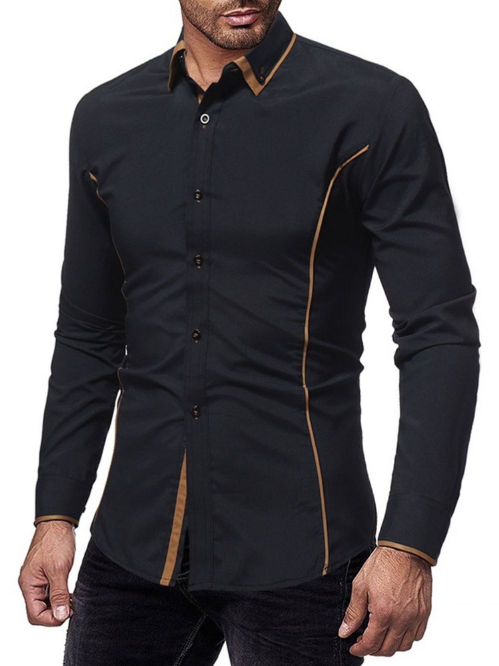 Camisa Casual Masculina De Lapela Com Botão De Abotoamento Simples