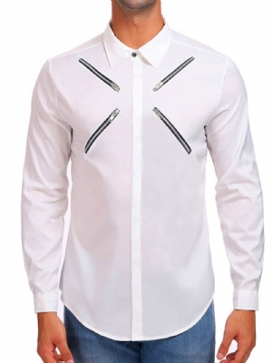 Camisa Casual Masculina De Lapela Com Zíper E De Abotoamento Simples