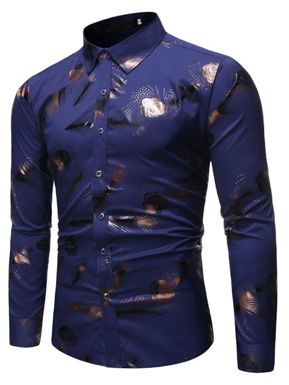 Camisa Casual Masculina De Lapela Estampada Com Abotoamento Simples