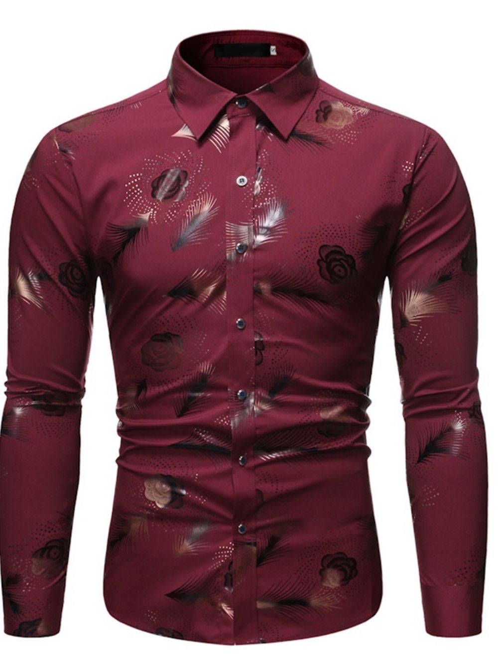 Camisa Casual Masculina De Lapela Estampada Com Abotoamento Simples